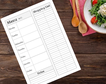 Printable Weekly Meal Menu Planner Organizer | Simple | Digital Instant PDF Download