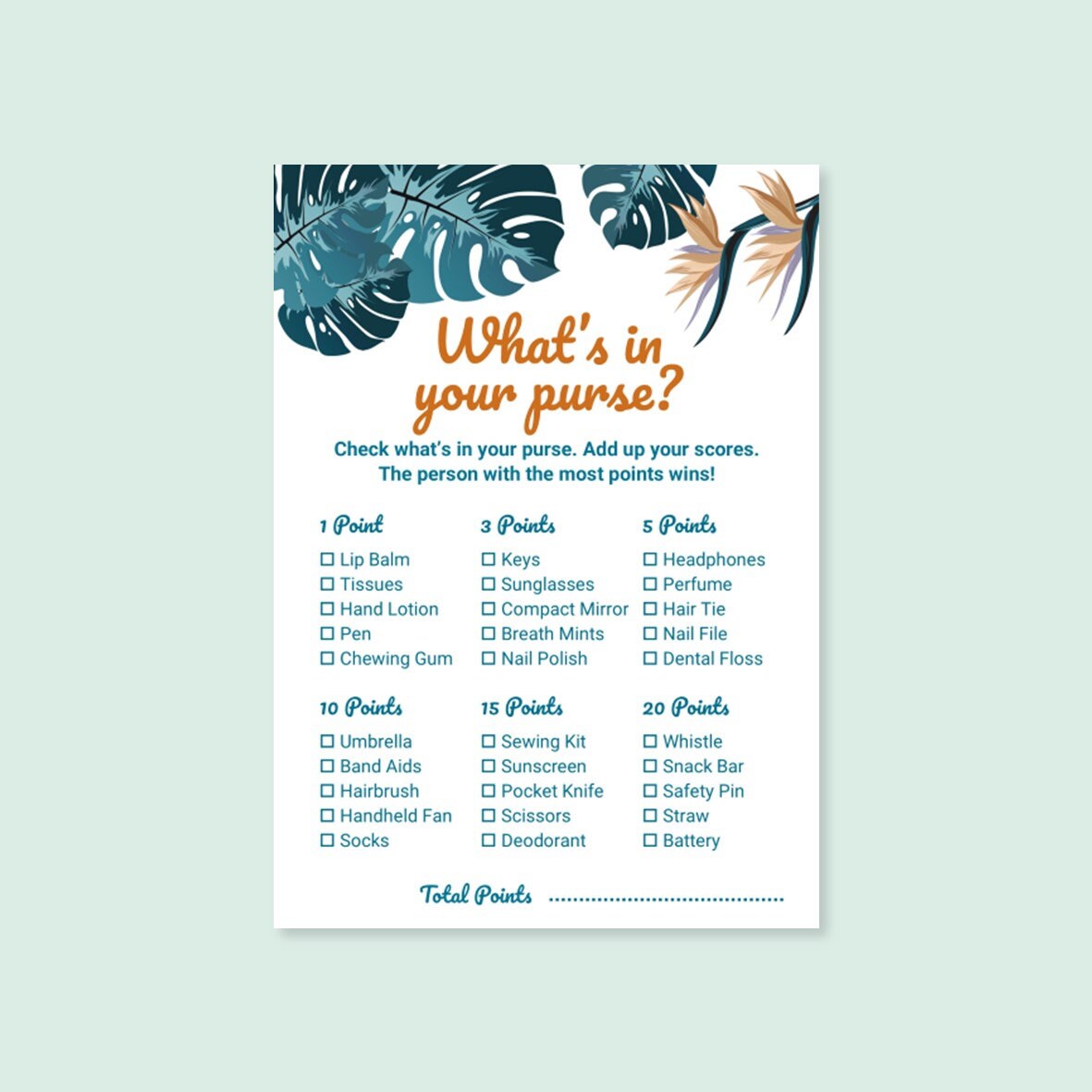 Buy What's in Your Purse Purse Scavenger Hunt Bridal Shower Printable Game  in Peach Floral & Mint Online in India - Etsy