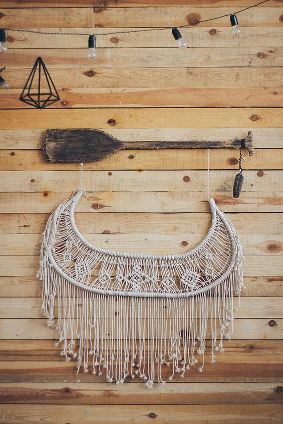 Native American Art Large Macrame Wall Hanging Canoe Oar Etsy