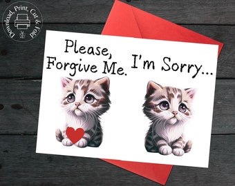 Lo siento lindo gato disculpa tarjeta de felicitación descarga digital imprimible 5"x7"