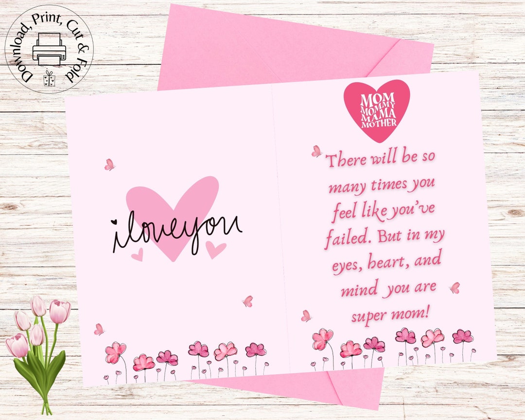 Mother's Day Poem Card Mom Gift Printable Fold Card Blank Interior - Etsy