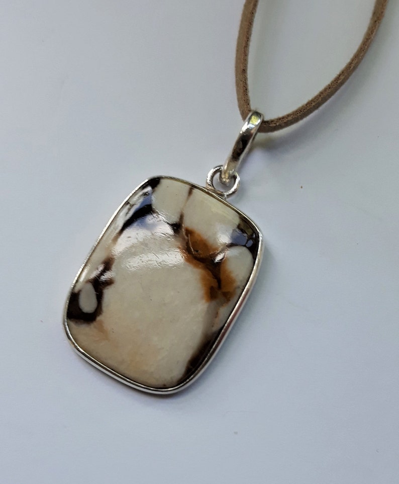 Cushion Shape Wood Jasper on Faux Suede Cord Sterling Silver Jasper Pendant