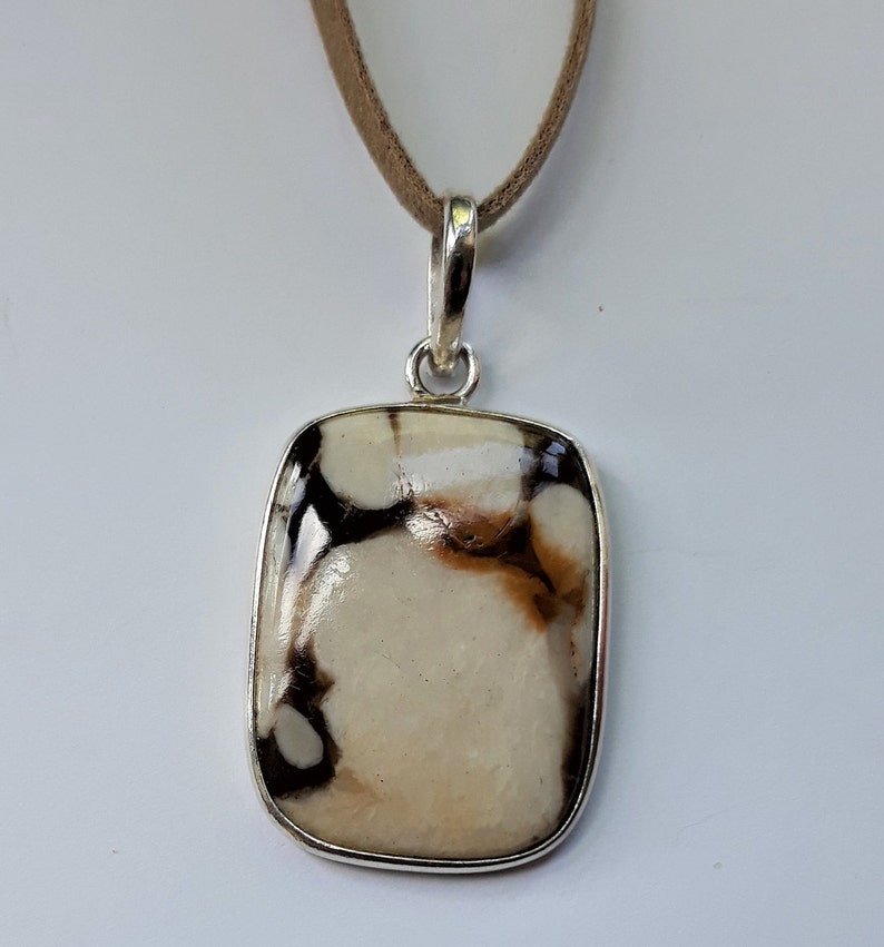 Cushion Shape Wood Jasper on Faux Suede Cord Sterling Silver Jasper Pendant