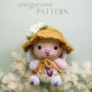 Patrón de crochet Patrón amigurumi Summer Bunny Patrón PDF en inglés patrón de crochet de conejo/conejito / sombrero de sol flexible a crochet imagen 2