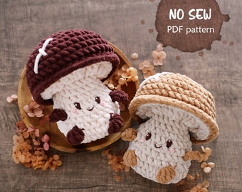No-Sew Shiitake Mushroom Crochet Pattern - English PDF | amigurumi cute mushroom plush doll, Beginner-friendly