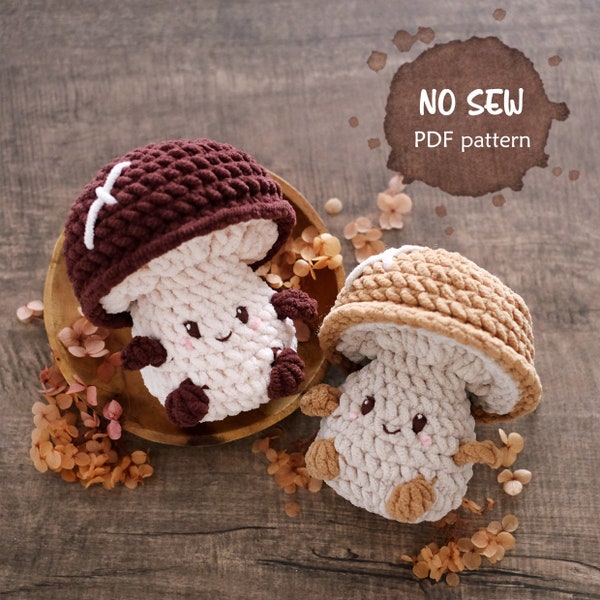 No-Sew Cute Shiitake Mushroom Crochet Doll Pattern - English PDF | amigurumi mushroom plush doll, Beginner-friendly