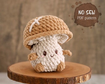 Fungo Shiitake • Schema fungo all'uncinetto NON SEW - PDF inglese / peluche amigurumi a forma di fungo Kawaii, tutorial facile all'uncinetto per principianti