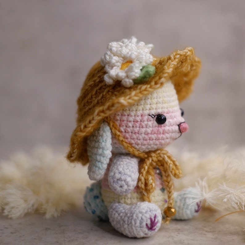 Patrón de crochet Patrón amigurumi Summer Bunny Patrón PDF en inglés patrón de crochet de conejo/conejito / sombrero de sol flexible a crochet imagen 3