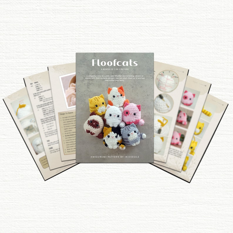 Puede incluir: Un conjunto de patrones de amigurumi de crochet para hacer adorables floofcats. Los patrones se llaman "Floofcats: Un mont&oacute;n de diversi&oacute;n - Patr&oacute;n 7 en 1". Los patrones son de Irissesile.