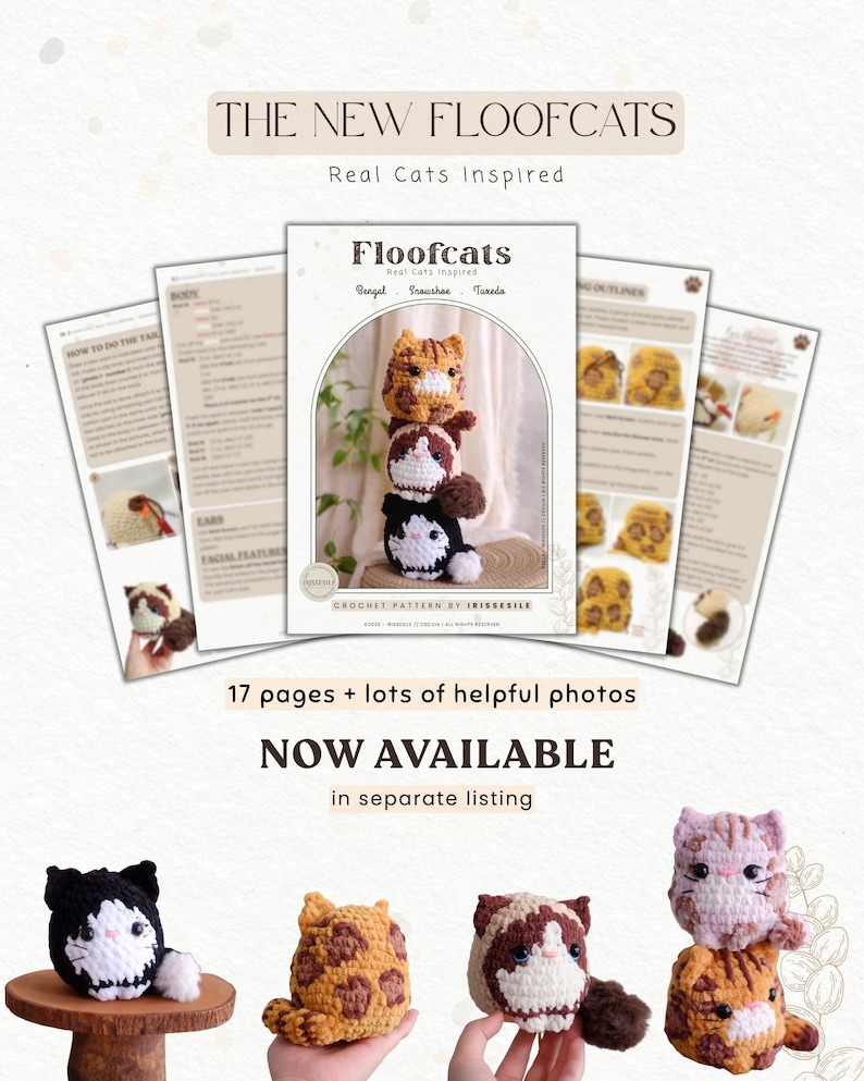 Paquete de patrones de crochet Floofcats 7 en 1: Diseños de gatos amigurumi (PDF en inglés) / Peluches de gatos gruesos imagen 8