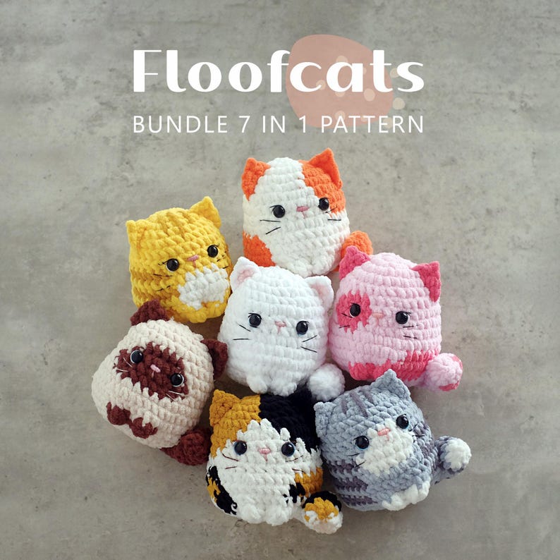 Paquete de patrones de crochet Floofcats 7 en 1: Diseños de gatos amigurumi (PDF en inglés) / Peluches de gatos gruesos imagen 2