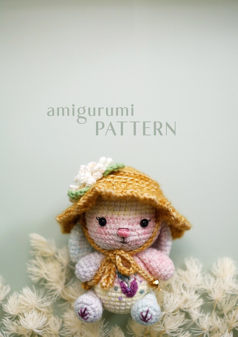 Patrón de crochet Patrón amigurumi Summer Bunny Patrón PDF en inglés patrón de crochet de conejo/conejito / sombrero de sol flexible a crochet imagen 2