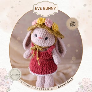 Eve Bunny Crochet Pattern: Rabbit hare amigurumi plushies with Dress & Hat (English PDF)