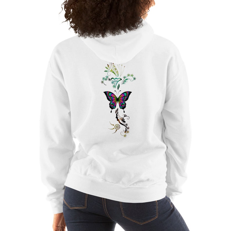butterfly print drawstring hem hoodie
