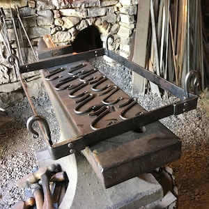 Small Pot Rack, Blacksmith Made, Kitchen Rack with 10 Sliding Hooks