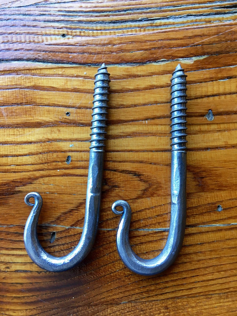 Two Blacksmith Made Heavy Duty Screw Hooks J Hooks Plant Etsy