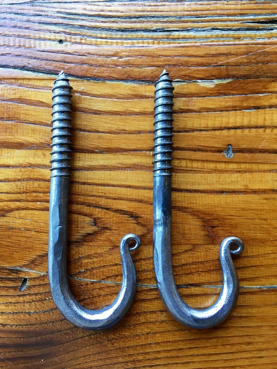 Two Blacksmith Made, Heavy Duty Screw Hooks, J Hooks, Plant Hooks, Pot Hooks  -  Canada