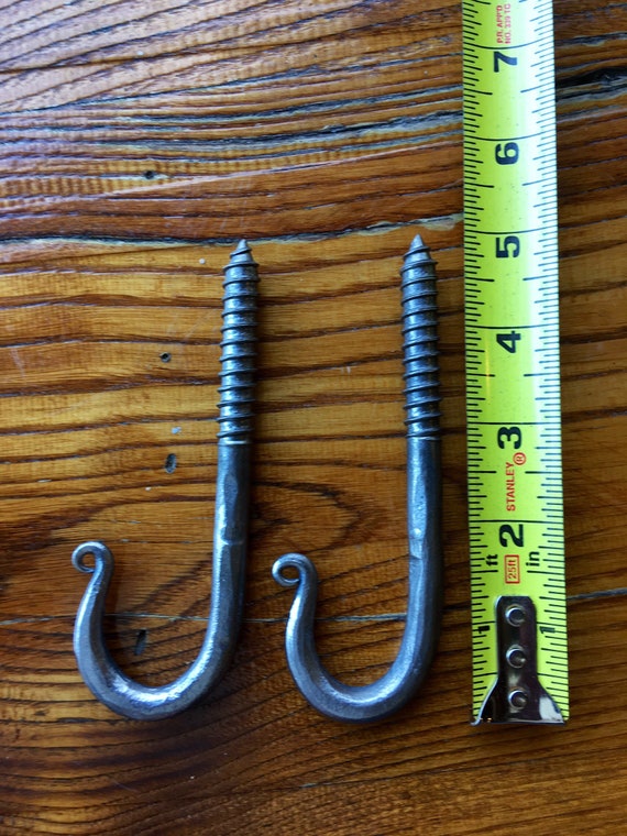 Two Blacksmith Made, Heavy Duty Screw Hooks, J Hooks, Plant Hooks, Pot Hooks  