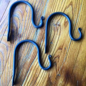 3 Shepherds Hook Plant Hooks, Blacksmith Made, Patio or Deck Hooks