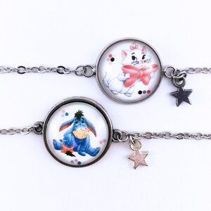 Bracelet à breloques, Bijou Enfant, Dessin Pastel Mignon, 2 animaux au choix: Marie des Aristochats/ Bourriquet, Idée Cadeau Petite Fille image 3