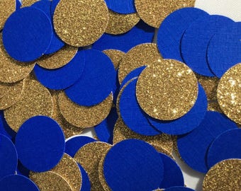 Royal Blue , Gold Glitter Confetti, 100 Pieces ,  .75" Inch Circles , Prince Theme Baby Shower , Little Prince Birthday Party