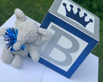 Royal Blue and Silver Baby Shower Centerpiece 10”, Royal Baby Shower, Blue Baby shower table decoration, Royal Princess BABY block, R100