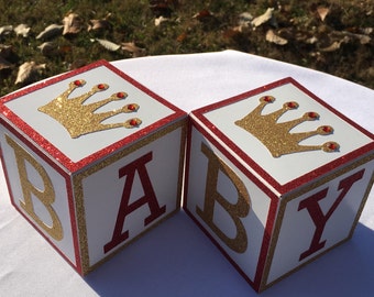 Red and Gold Baby Shower Centerpiece , BABY blocks, Royal Prince Baby Shower, BABY Block Centerpiece , Prince Baby Shower Decor, Set of 4