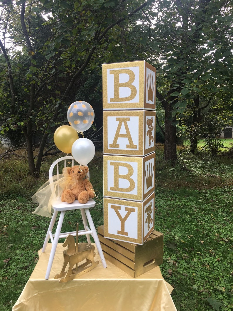 Gold Safari Baby Shower Blocks Large BABY Blocks Baby Shower Etsy