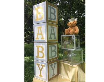 Silver and Gold  Baby Shower, Large Baby Blocks, Royal Prince Baby Shower, Baby Shower Decorations , Princess Baby Shower, Name Blocks