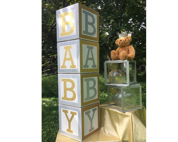 Silver and Gold Baby Shower, Large Baby Blocks, Royal Prince Baby