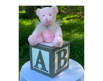 Baby Shower Centerpiece Large  Baby Block Centerpiece 10 Inch Gray- Can be Customized