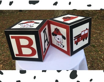 Firefighter Baby Shower Centerpiece , Dalmatian Decorations,  Fireman Firefighter Baby Shower,  Red and Black Baby Shower, Firetruck Decor