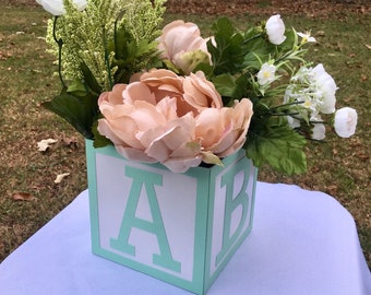 Mint Green Baby Shower Centerpiece , ABC Centerpiece Baby Block, Table Centerpieces, Baby Shower Decor, Alphabet Block,  7" Inch