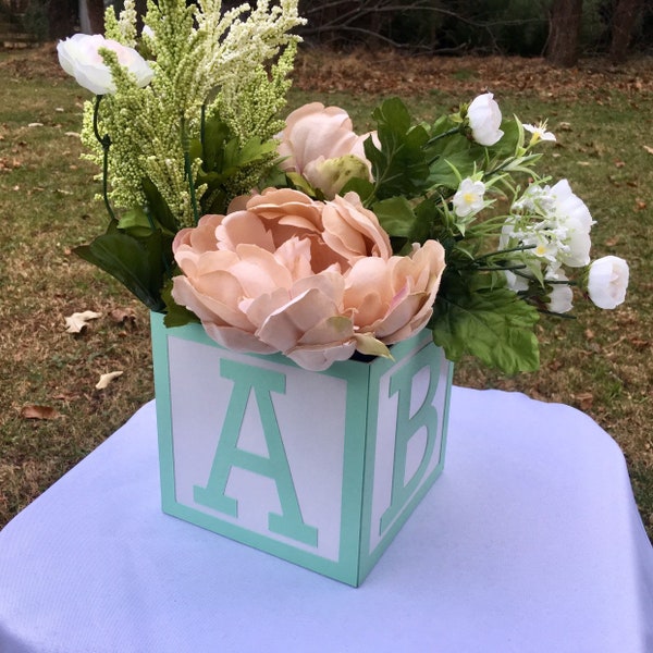 Mint Green Baby Shower Centerpiece , ABC Centerpiece Baby Block, Table Centerpieces, Baby Shower Decor, Alphabet Block,  7" Inch