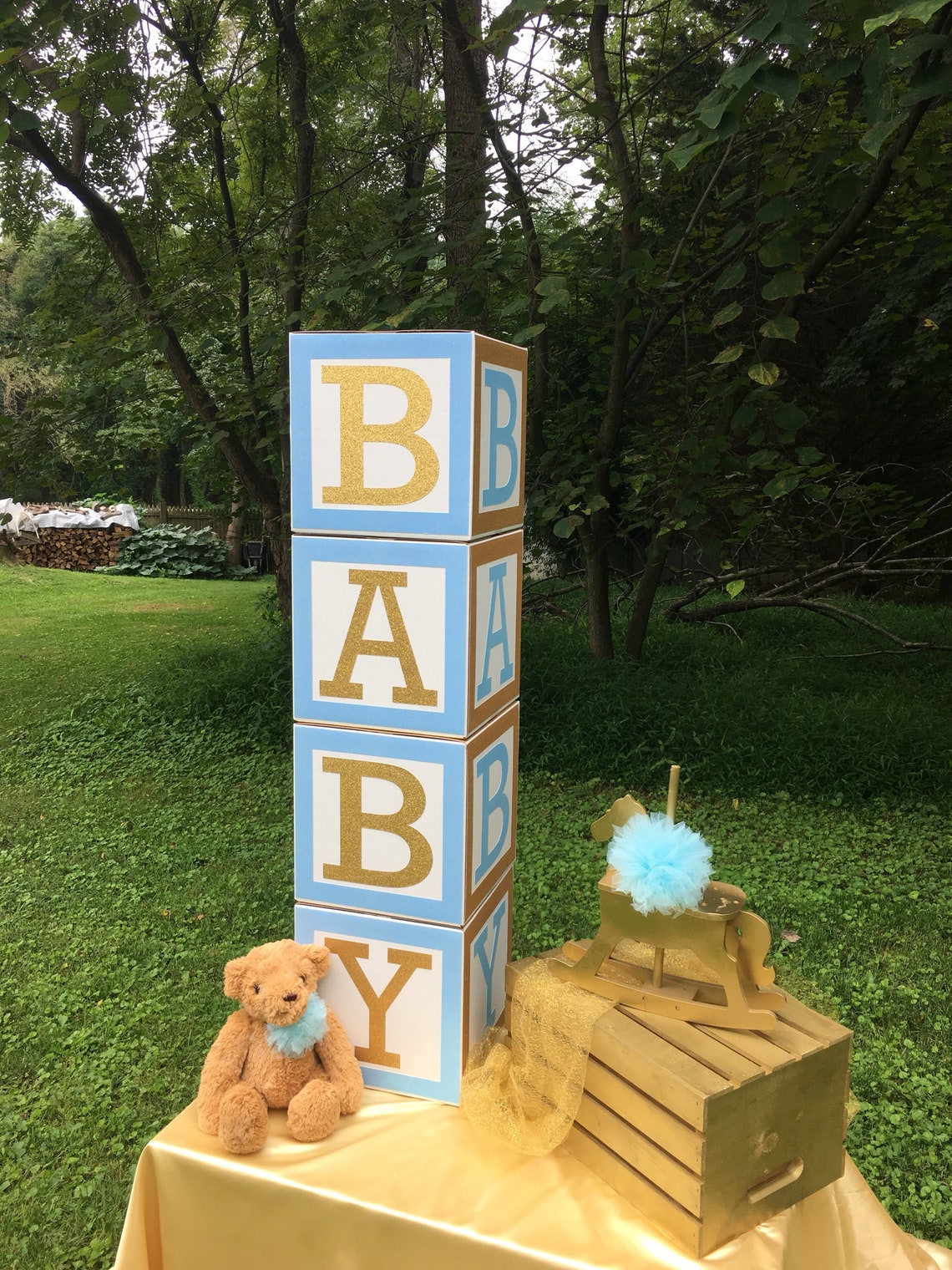 Baby Blue and Gold Baby Shower Blocks Large BABY Blocks Baby Etsy