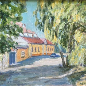 Summer Street Poland Europe Original Oil Landscape Painting by Justyna Kostkowska 16x20 framed