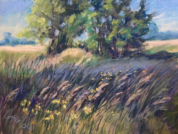 Field of Wheat with Wildflowers Original ART 12x 16 Landscape Painting by Justyna Kostkowska Buttercups and Cornflowers in Poland
