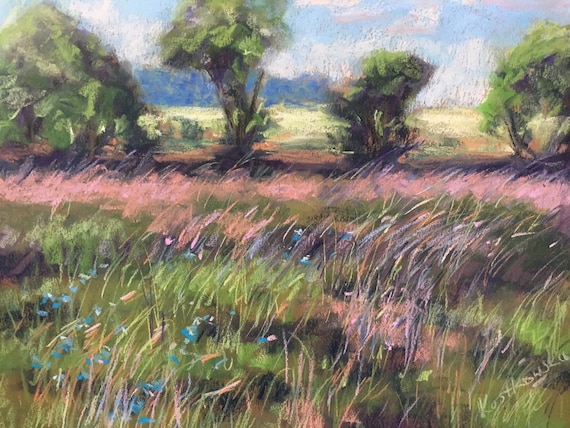 Field of Wheat with Wildflowers Original ART 12x 16 Landscape Painting by Justyna Kostkowska Buttercups and Cornflowers in Poland