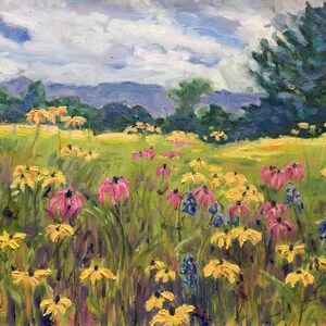 Field of Wheat with Wildflowers Original ART 12x 16 Landscape Painting by Justyna Kostkowska Buttercups and Cornflowers in Poland