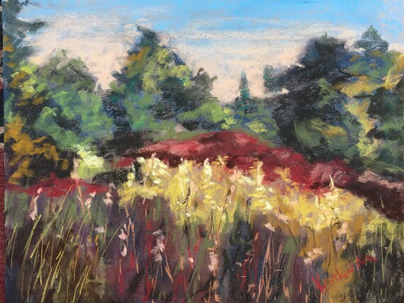 Field of Wheat with Wildflowers Original ART 12x 16 Landscape Painting by Justyna Kostkowska Buttercups and Cornflowers in Poland