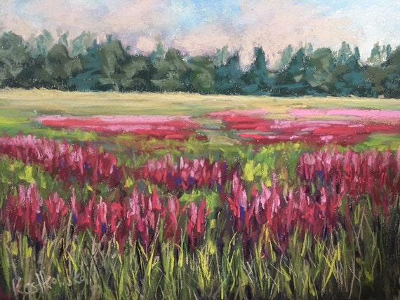 Field of Wheat with Wildflowers Original ART 12x 16 Landscape Painting by Justyna Kostkowska Buttercups and Cornflowers in Poland