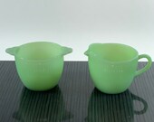 Anchor Hocking Fire King Jane Ray Jade-ite Open Sugar and Creamer