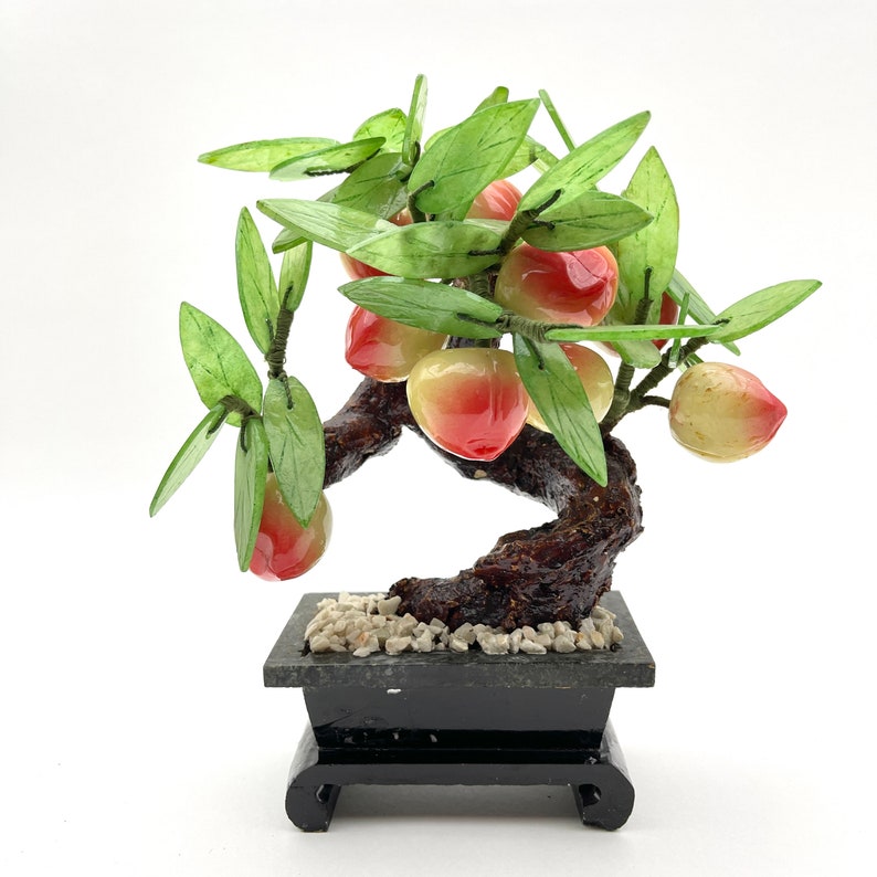 Asian Jade Glass and Agate Peach Bonsai Tree Etsy
