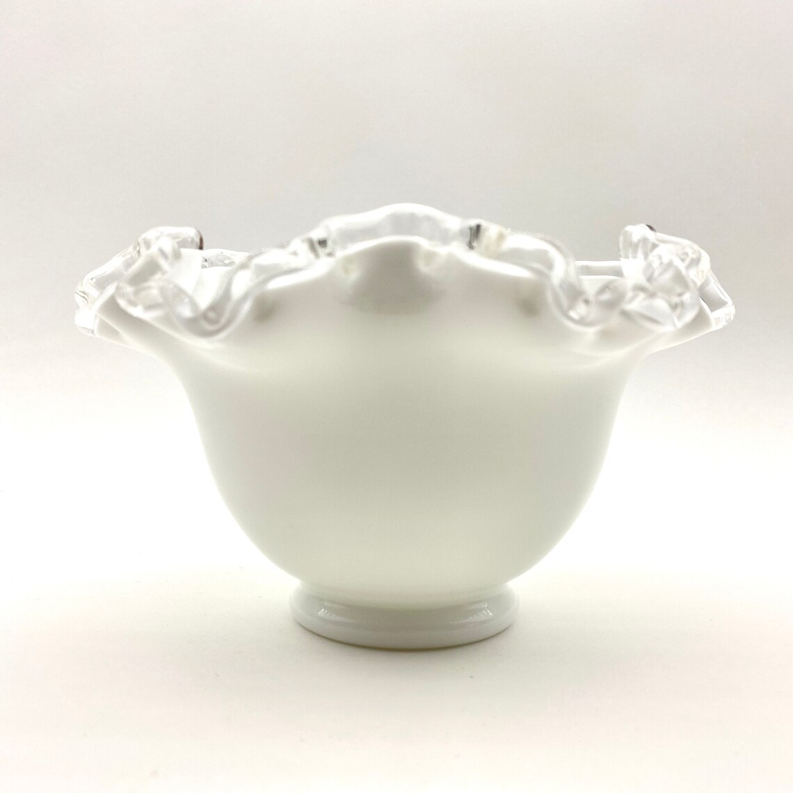 Fenton Milk Glass Silver Crest Ruffled Rim Bowl Etsy