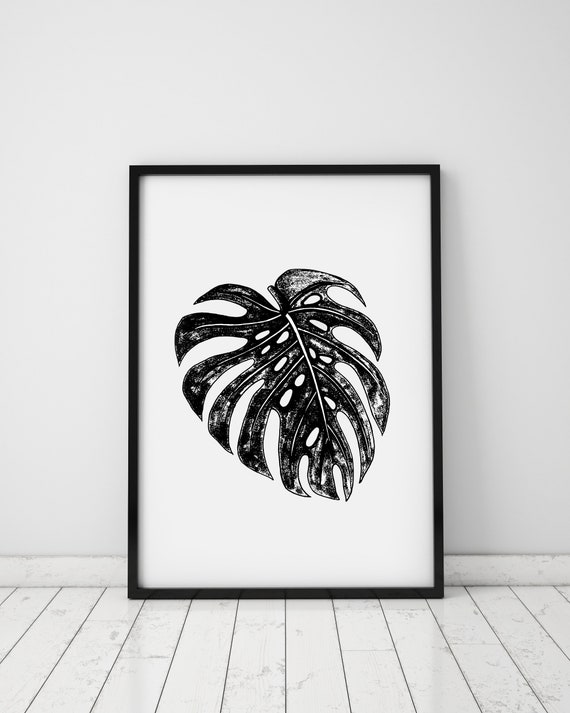 Minimalist Leaf Print Black On White Background A3 And Smaller Etsy