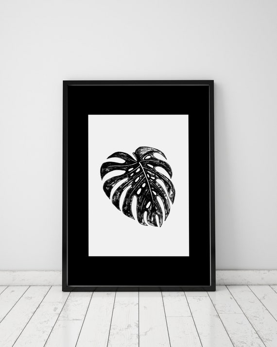 Minimalist Leaf Archival Print Black On White Background With Etsy