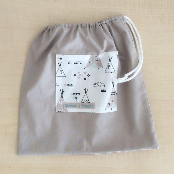 Sac à doudou - Sac à chaussons enfant avec motif cabane - Pochon en tissu