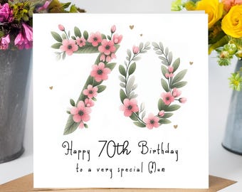 70th Birthday Card Flower Numbers - Etsy UK