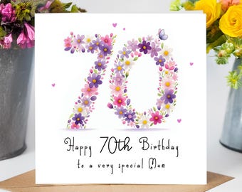 70th Birthday Card Flower Numbers - Etsy UK