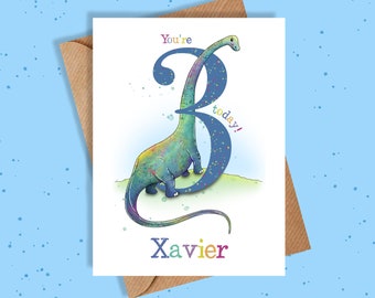 3e carte d'anniversaire de dinosaure / 3e carte d'anniversaire de dinosaure / personnalisée / fille / garçon / carte d'anniversaire / carte d'anniversaire personnalisée